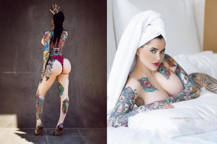Модель постоянно сравнивали с Меган Фокс и она покрыла 70% своего тела татуировками Много девушек (+18)