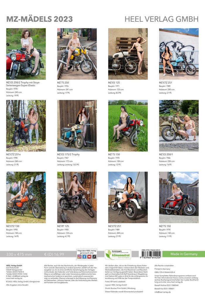 Голые девушки и мотоциклы в календаре «MZ-Mädels 2022» Много девушек (+18)
