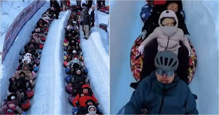 Китайцы придумали «снежный экспресс» из ватрушек: новое зимнее развлечение покоряет склоны!