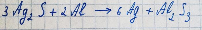 Схема реакции серебра с алюминием
