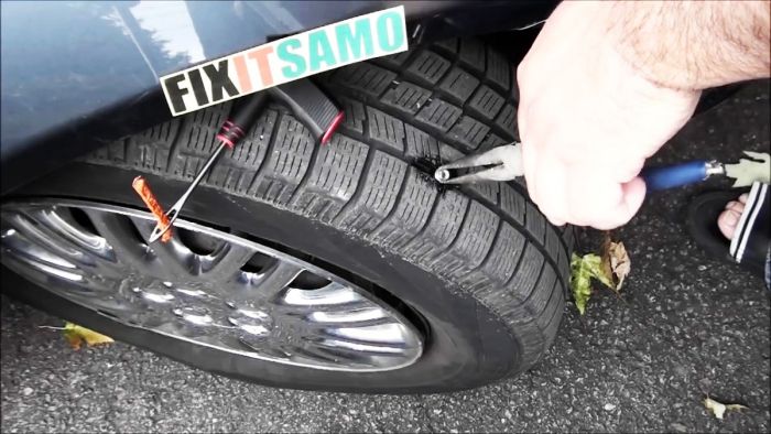 Как быстро заделать прокол в бескамерной шине, не снимая колесо
