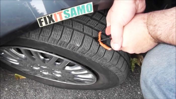 Как быстро заделать прокол в бескамерной шине, не снимая колесо